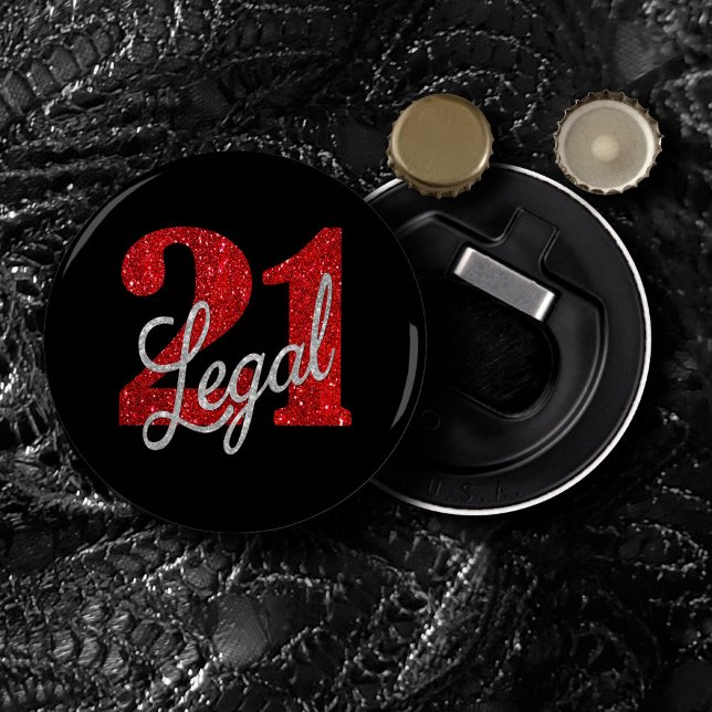 21 och juridiska | Red Faux Glitter 21:a födelseda Flasköppnare (Skapare uppladdad)