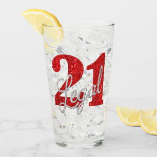 21 och juridiska Red Faux Glitter 21:a födelseda Glaskopp