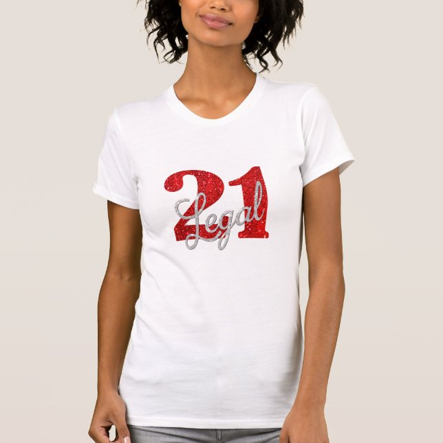 21 och juridiska | Red Faux Glitter 21:a födelseda T Shirt (Framsida)