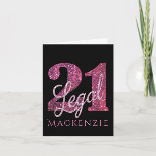 21 och juridiska   Roligt Rosa Faux Glitter 21:a f Kort