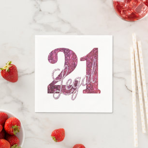 21 och juridiska Roligt Rosa Faux Glitter 21:a f Pappersservett