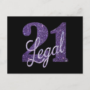 21 och Laglig Lila Falsk Glitter 21-års födelsed Vykort