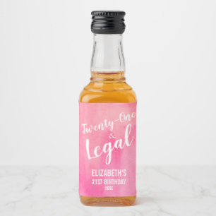 21 och Legal Rosa Watercolor Anpassningsbar Mini Spritflaskor Etikett