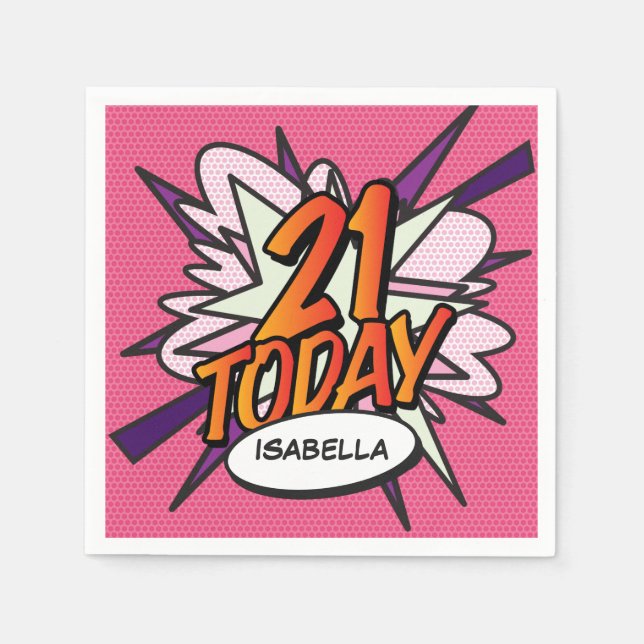 21 Roligt Retro Tecknad Bok Rosa Pappersservett (Framsidan)