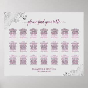 21 sittplatskarteller Bord Bröllop på Grått Poster