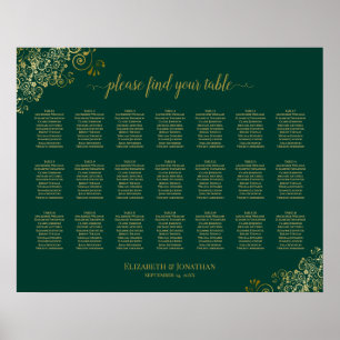 21 Sittplatsschemat Bord Bröllop Emerald Grönt Gul Poster
