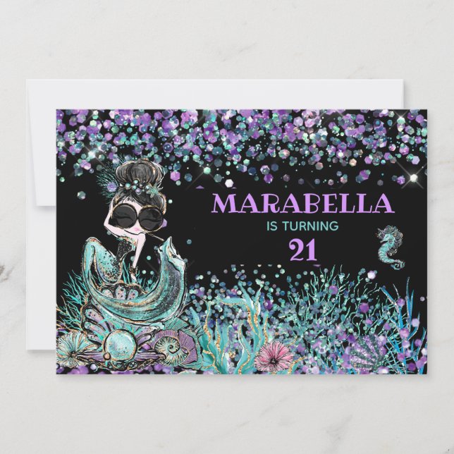 *~* 21 Sjöjungfru GLAM LUXE under Havsdagen Inbjudningar (Framsida)