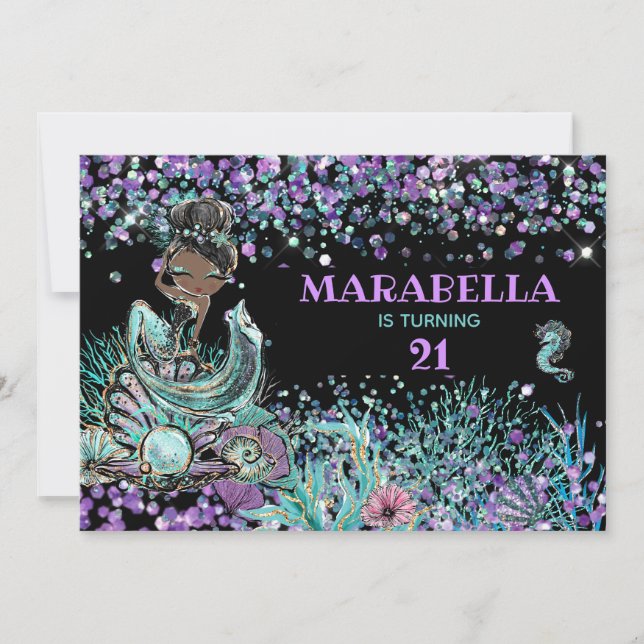 *~* 21 Sjöjungfru magiskt under havsfödelsedagen Inbjudningar (Framsida)