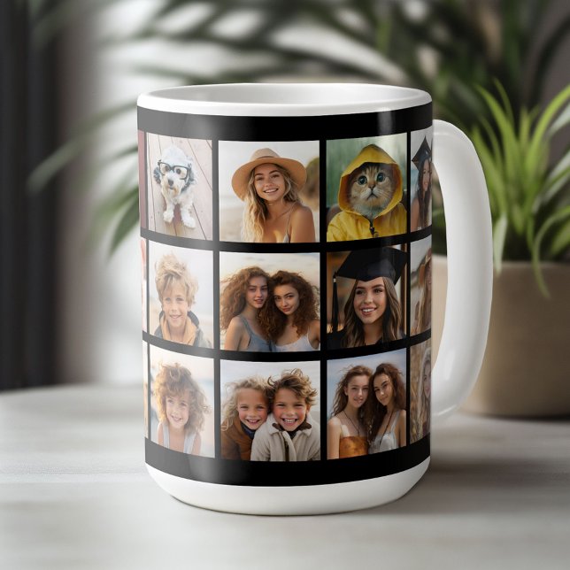 21 Stödraster för foto - 2 textrutor - svart vitt Kaffemugg (Custom Photo Mug)