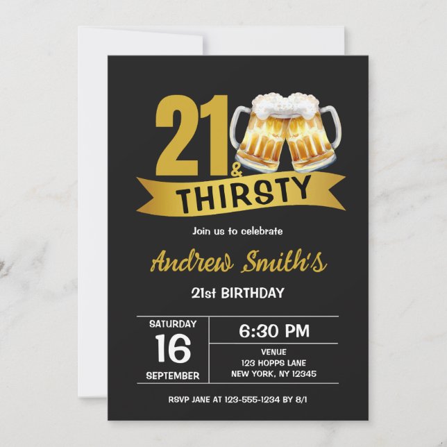 21 & THIRSTY-21ST BIRTHDAY INVITATION INBJUDNINGAR (Framsida)