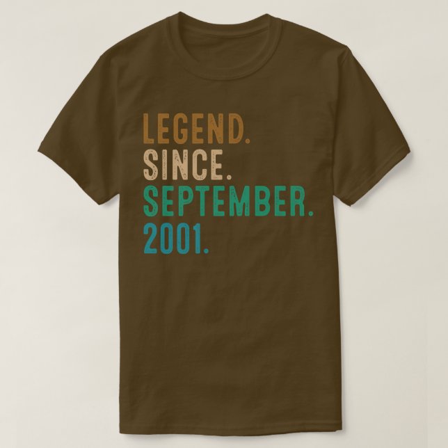 21 Year Old Gift Legend Since September 2001 21st  T Shirt (Design framsida)