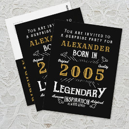21st Birthday 2005 Black Gold Legend Invitation Vykort