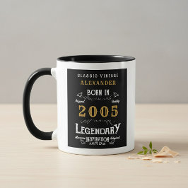 21st Birthday 2005 Legend Retro Black Personalized Mugg