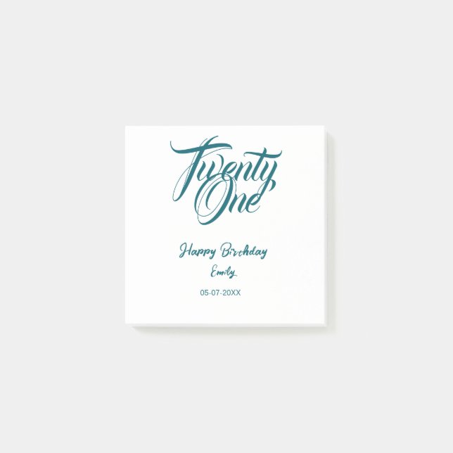 21st birthday add name date year blue template thi post-it block (Framsida)