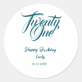 21st birthday add name date year blue template thi runt klistermärke