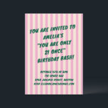 21st Birthday Bash Pink Green Retro Stripes Party Inbjudningar<br><div class="desc">This birthday invitation features bold green lettering on soft pink and cream stripes for a playful, retro-inspired look. Designed to celebrate a 21st birthday in a fun, confident way, it’s perfect for bar parties, milestone celebrations, and lively nights out with friends. The text and event details are fully customizable to...</div>