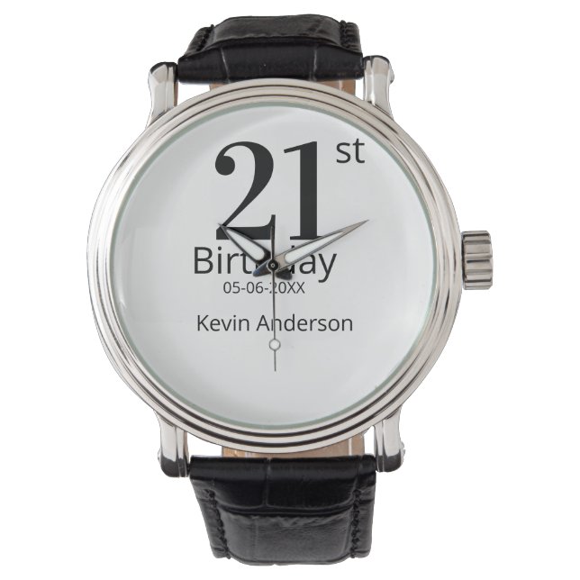 21st birthday bold letter name date simple man boy armbandsur (Framsida)