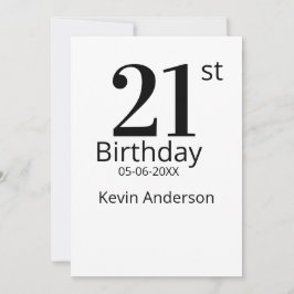 21st birthday bold letter name date simple man boy inbjudningar