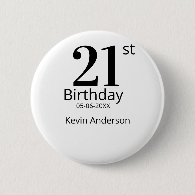 21st birthday bold letter name date simple man boy knapp (Framsida)