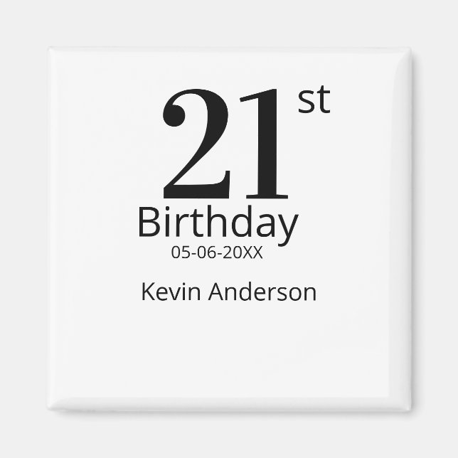 21st birthday bold letter name date simple man boy magnet (Framsidan)