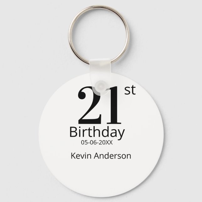 21st birthday bold letter name date simple man boy nyckelring (Framsida)