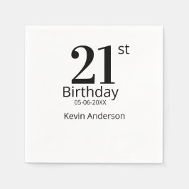 21st birthday bold letter name date simple man boy pappersservett