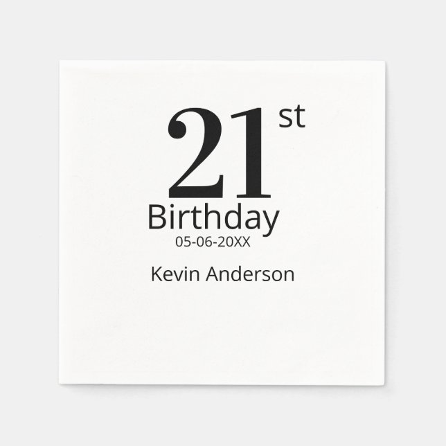 21st birthday bold letter name date simple man boy pappersservett (Framsidan)