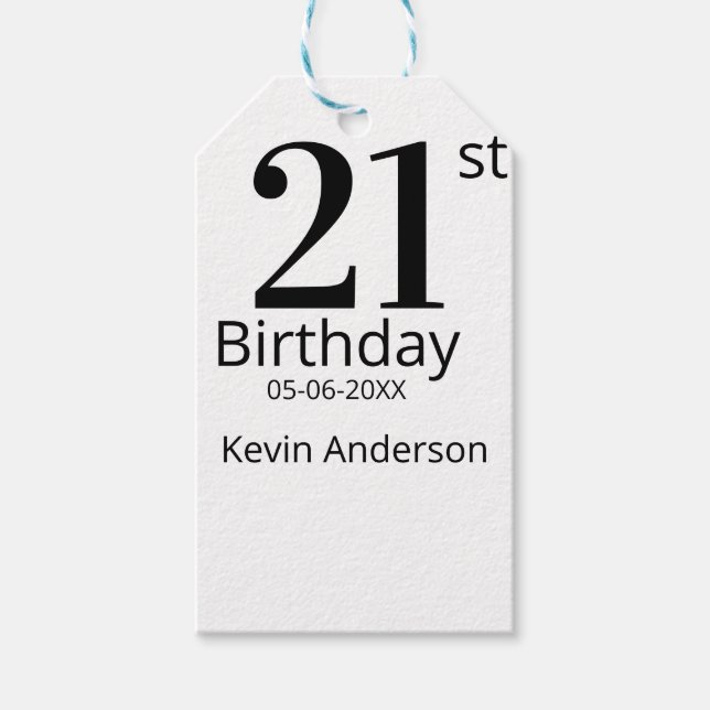 21st birthday bold letter name date simple man boy presentetikett (Framsidan)
