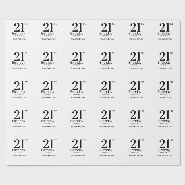 21st birthday bold letter name date simple man boy presentpapper (Platt)
