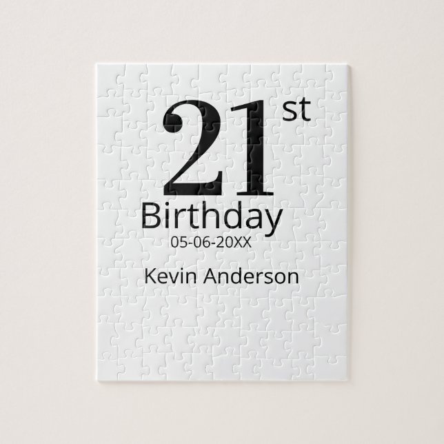 21st birthday bold letter name date simple man boy pussel (Vertikal)