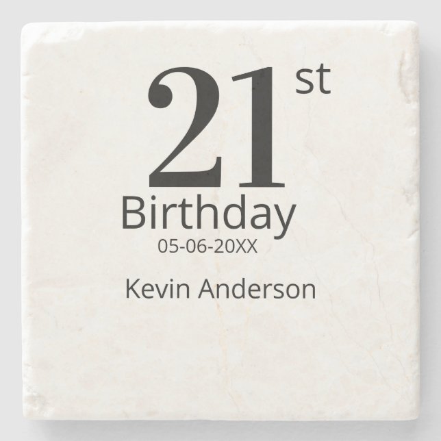 21st birthday bold letter name date simple man boy stenunderlägg (Framsidan)