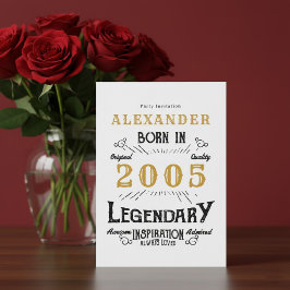 21st Birthday Born 2005 White Gold Retro Vintage Inbjudningar