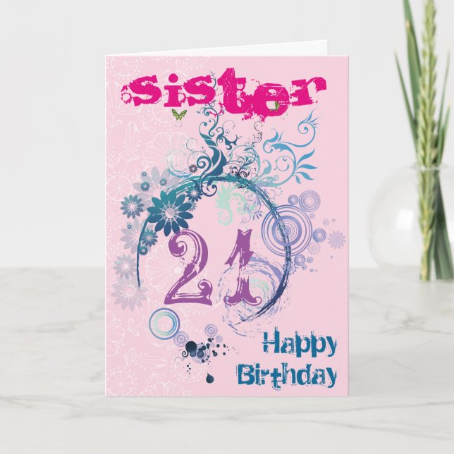 21st Birthday Card for Sister Kort (Framsida)