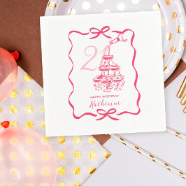 21st Birthday Hand Drawn Champagne Tower Pappersservett