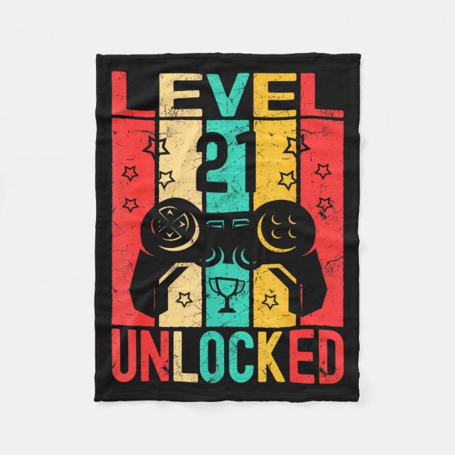 21st Birthday Level 21 Unlocked Gamer Funny Birthd Fleecefilt (Framsidan)