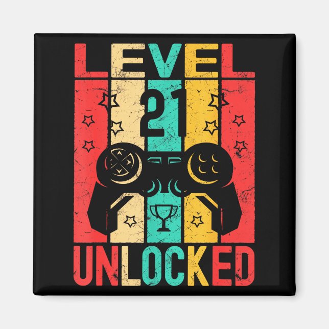 21st Birthday Level 21 Unlocked Gamer Funny Birthd Magnet (Framsidan)