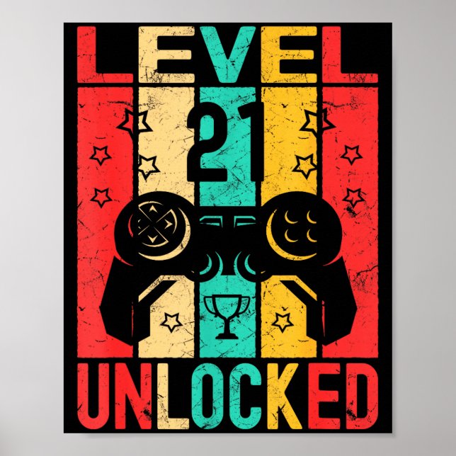 21st Birthday Level 21 Unlocked Gamer Funny Birthd Poster (Framsidan)