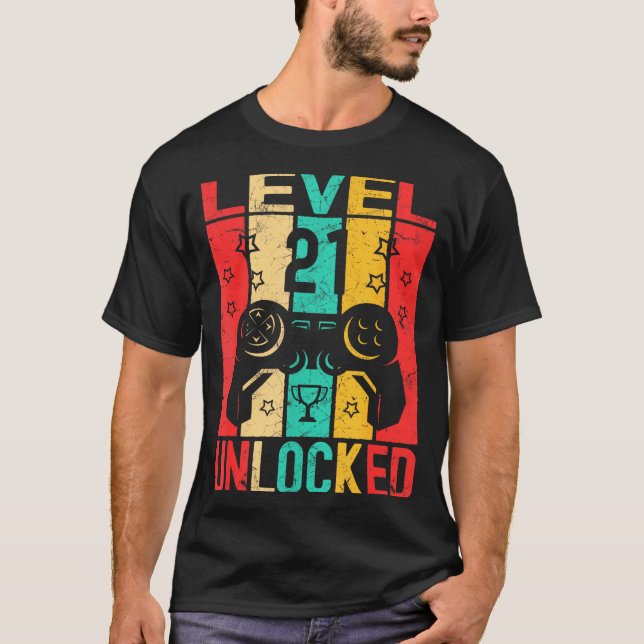 21st Birthday Level 21 Unlocked Gamer Funny Birthd T Shirt (Framsida)