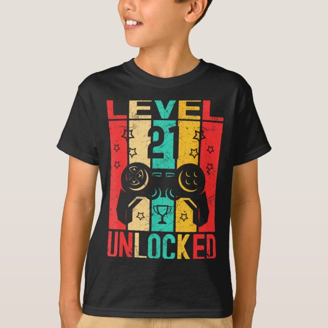 21st Birthday Level 21 Unlocked Gamer Funny Birthd T Shirt (Framsida)