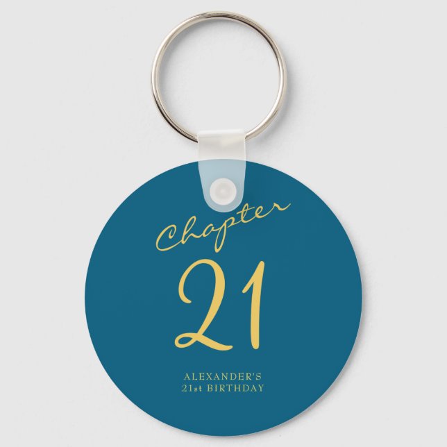 21st Birthday Party Gold Script Blue  Nyckelring (Framsida)
