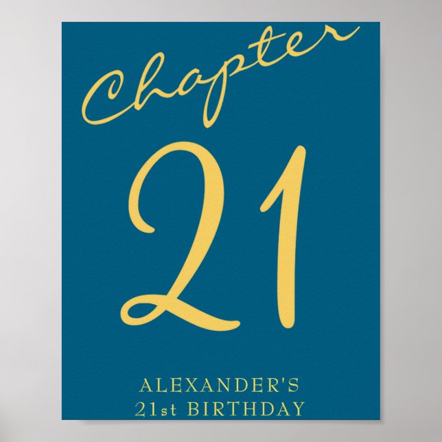 21st Birthday Party Gold Script Blue  Poster (Framsidan)