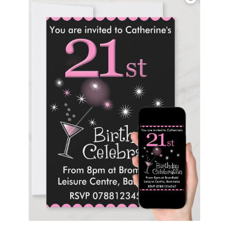 21st Birthday Party Invitation - Cocktail Glass Inbjudningar