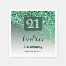 21st Birthday Party Sparkling Green Glitter Pappersservett