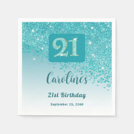 21st Birthday Party Sparkling Teal Blue Glitter Pappersservett