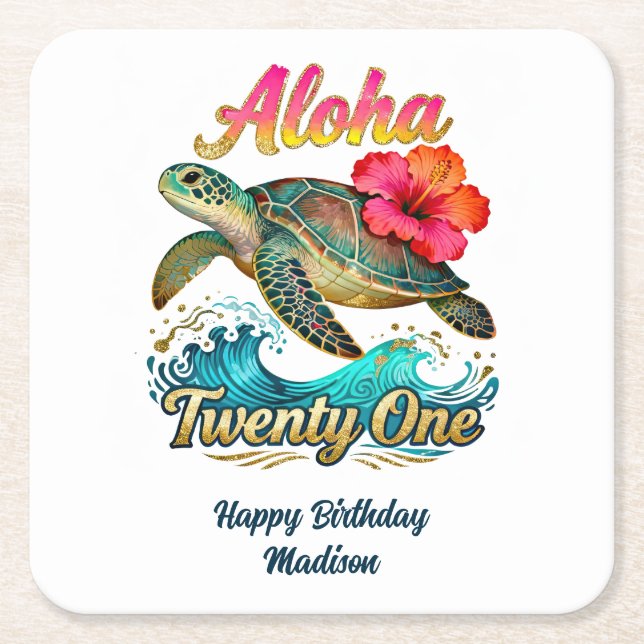  21st Birthday Personalized Tropical Ocean Theme Underlägg Papper Kvadrat (Framsidan)