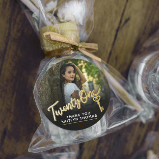 21st Birthday photo script gold effect 21 key Runt Klistermärke