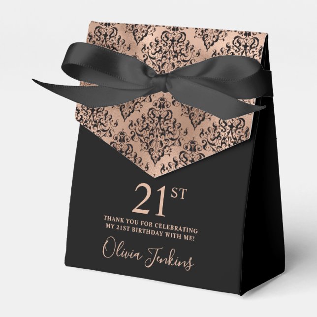 21st Birthday Rose Gold Damask Thank You Presentaskar (Framsidan Sidan)