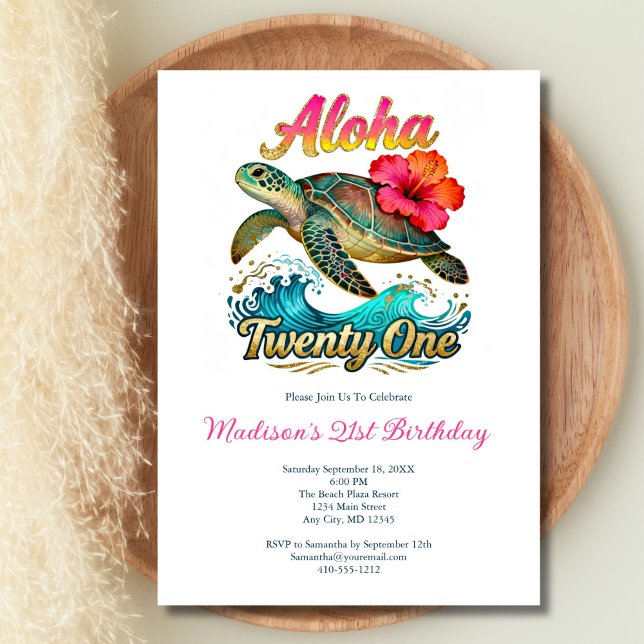  21st Birthday Tropical Ocean Beach Theme Inbjudningar (21st Birthday party invitation. Aloha Twenty One, Beach Ocean Tropical theme, Digital or printed)