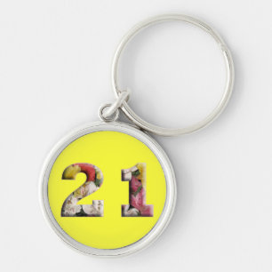 21st Födelsedag 21 år milstolpe Keychain Rund Silverfärgad Nyckelring