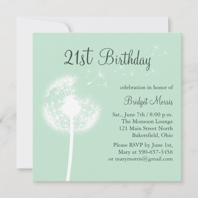 21st födelsedaginbjudan för bäst önskemål i Mint Inbjudningar (Framsida)